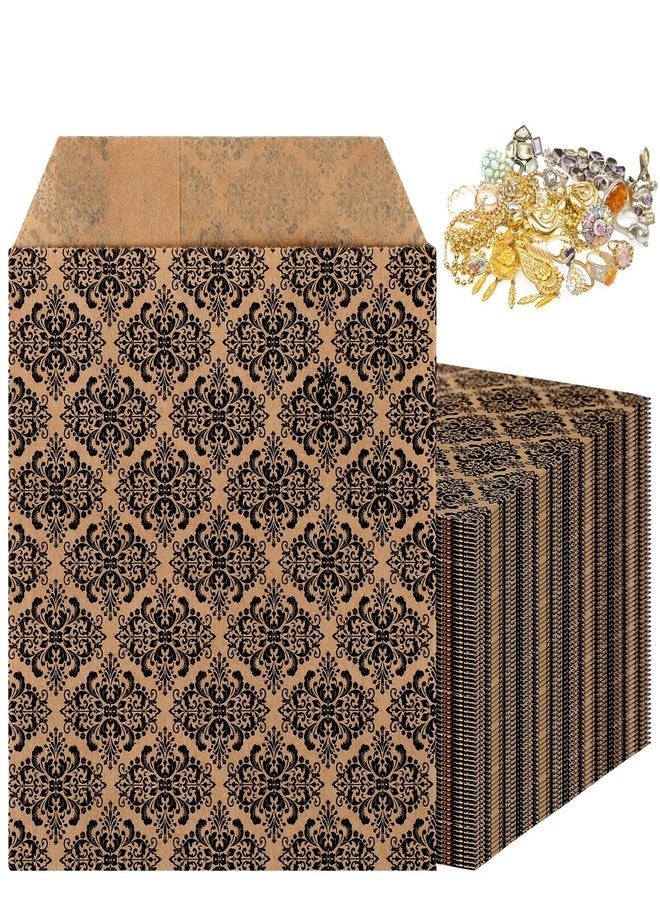 Sinload 200 Pcs Damask Kraft Paper Jewelry Bags 3 x 4 Inch Jewelry Travel Pouches Storage Bags Bulk Small Jewelry Organizer Pouches with Brown Black Damask for Women Holiday Gift Presents Packaging - Image 1